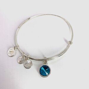 Alex and Ani December Birthstone Blue Zircon Charm Bracelet Silver